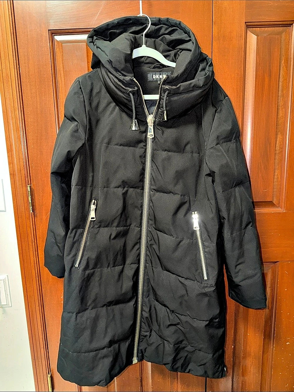 DKNY Women's Black Hooded Puffer Coat